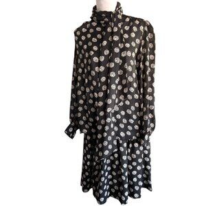 Vintage Dana Alexander 80s 3 Piece Skirt Set with blouse & scarf B/W floral sz 8